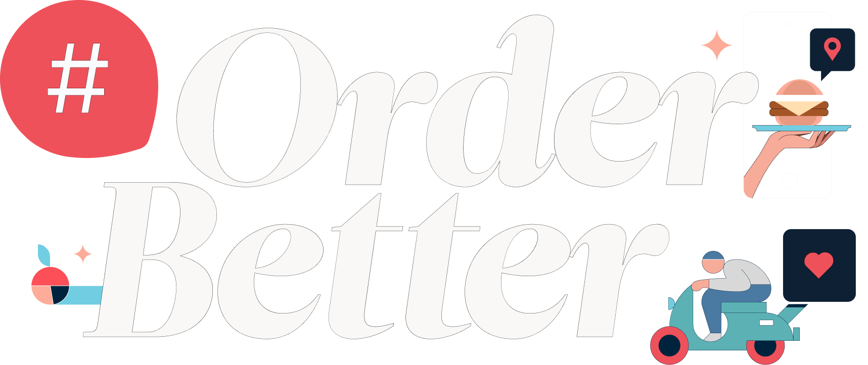 Order better logo with icons showing a hamburger, and delivery driver.